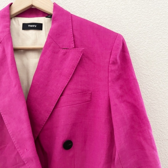 Vince Linen Blazer Jacket Double Breasted Tailor Pink Fuchsia Classic Preppy 8 - Picture 8 of 14